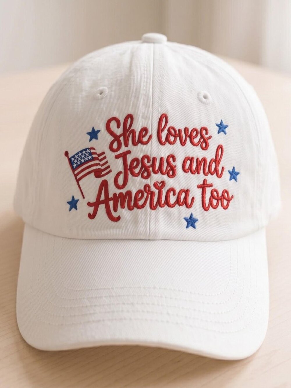 She Loves Jesus & America Too Dad Hat, Cute Christian Patriotic Cap, 4th July